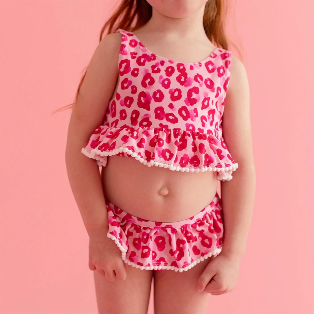 Posh Peanut Ashley Ruffled Tankini Two Piece Swimsuit pink leopard print 5T nwot